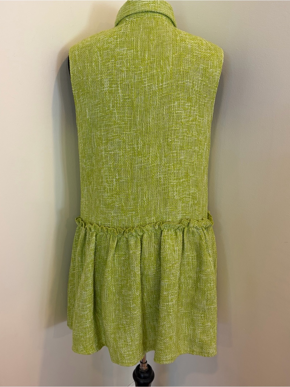 ZARA TEXTURED MINI GREEN HEATHER WHITE KNIT COLLAR DRESS small - Picture 6 of 11